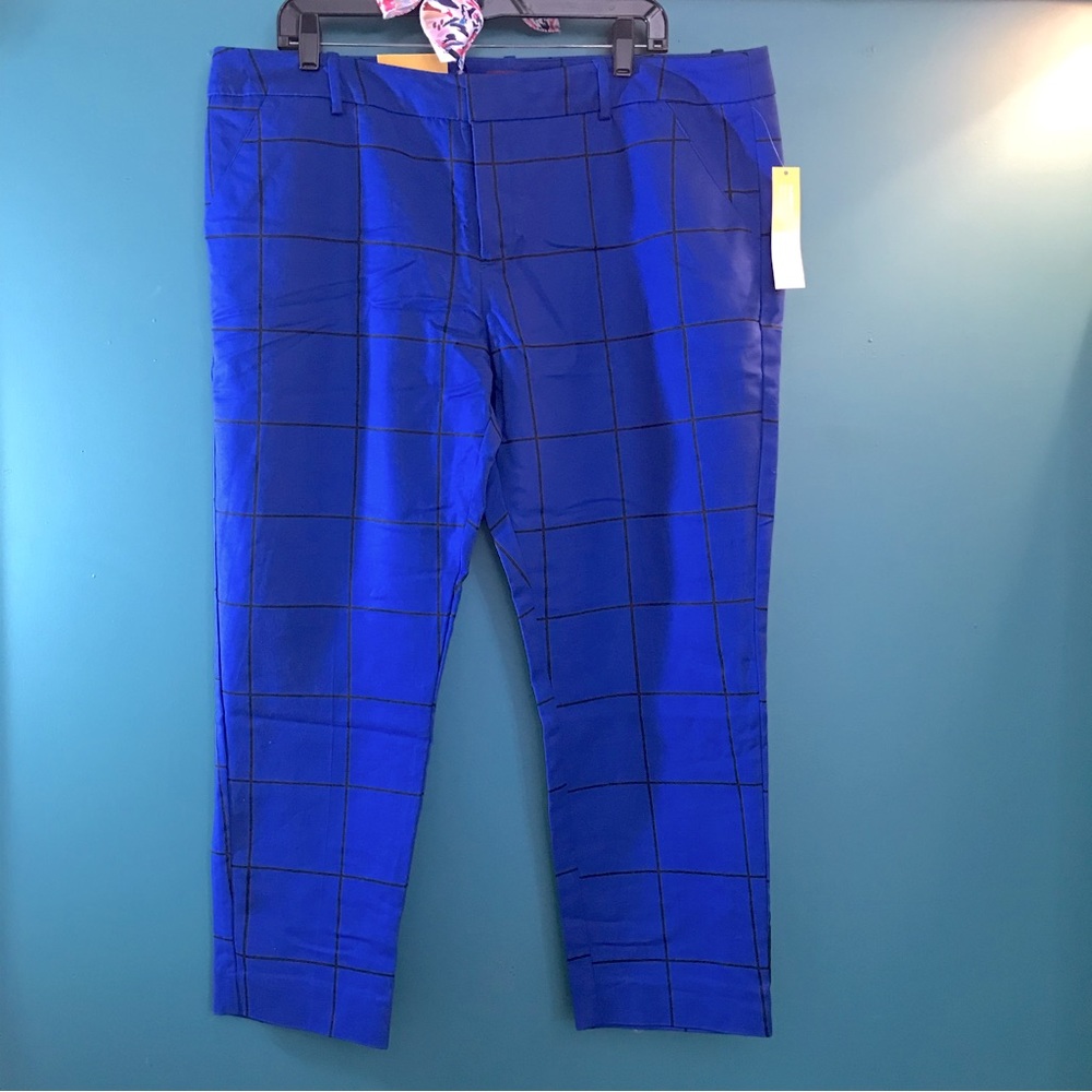 NWT- Merona Cobalt Blue Windowpane Check CROPPED PANTS